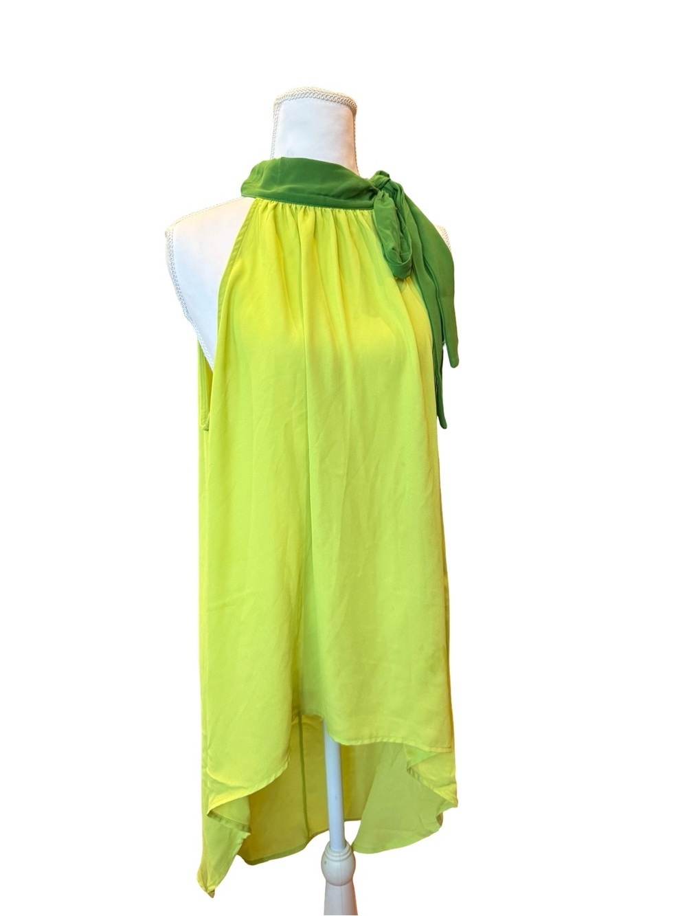 Y2K Sweet Pea for New York & Company Lime Green Halter Tie Neck Tunic Top Size L - Picture 4 of 9